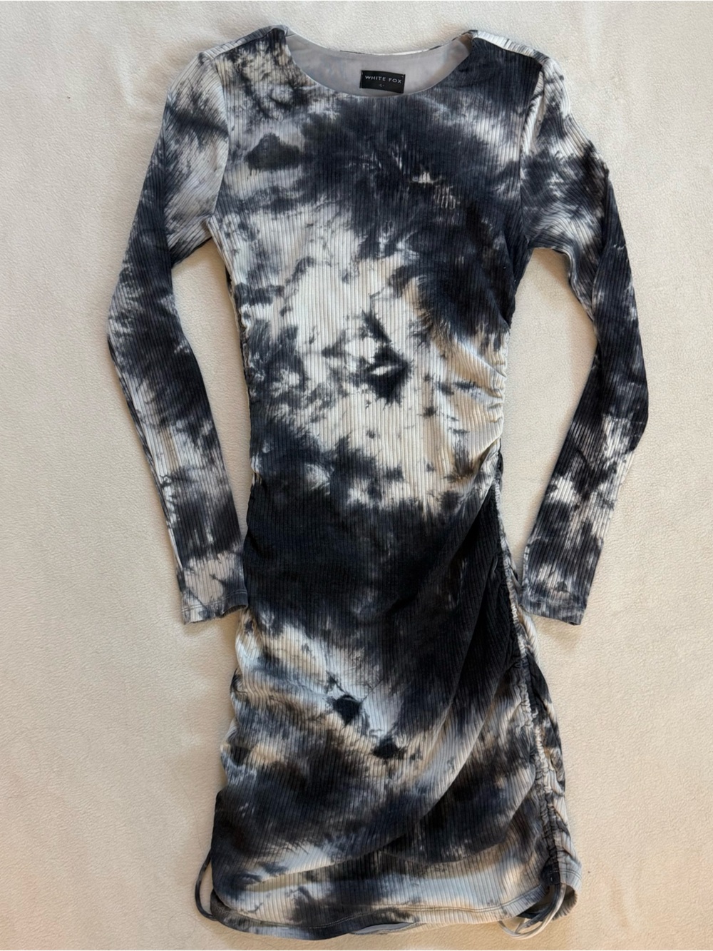 Wildfox Black & White Tie-Dye Ribbed Long Sleeve Dress